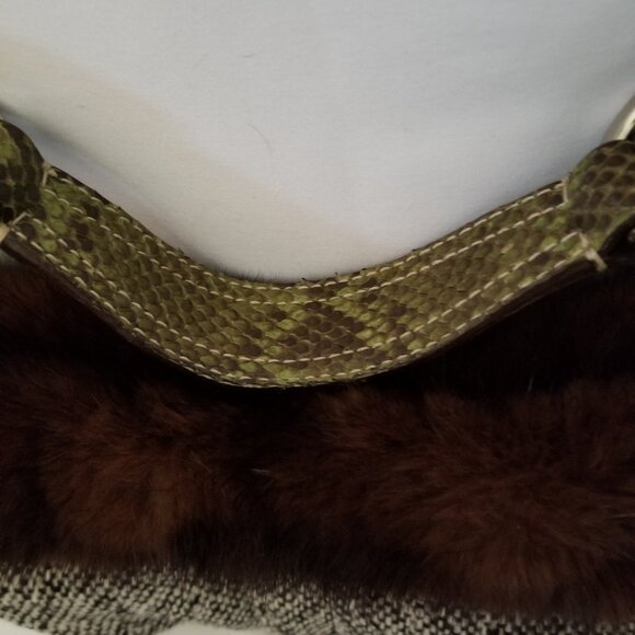 Authentic Coach RARE Limited Edition Vintage Tweed Suede Python Fur Hobo Purse - Picture 5 of 8